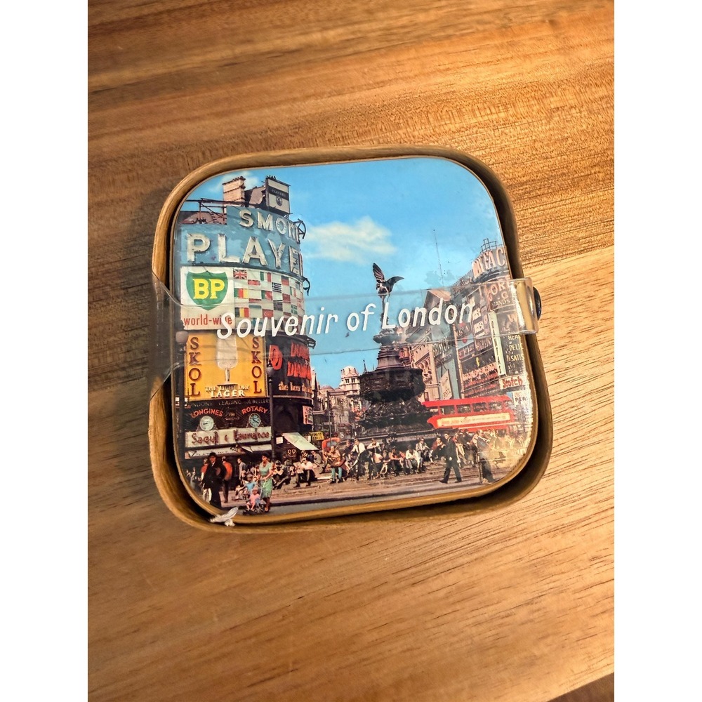 Vintage 1960s London Souvenir Coaster Set of 6 with Holder, MCM Retro Travel